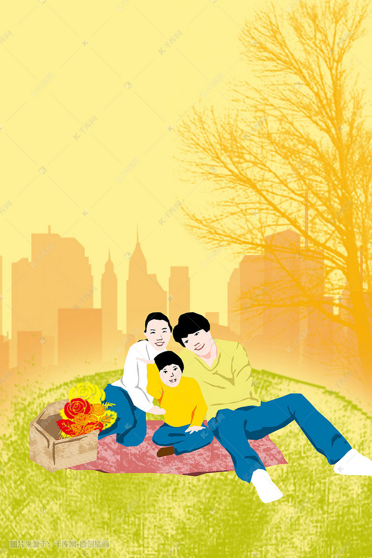 家庭户外活动插画