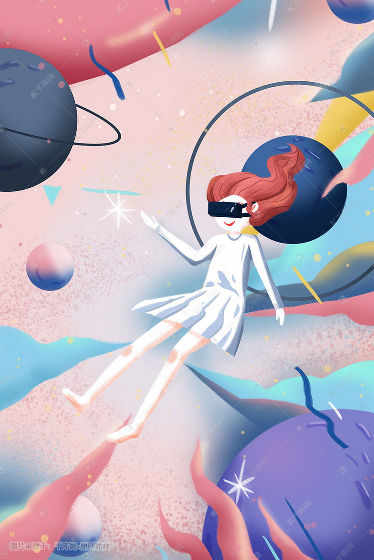 科技互联网5G数据少女VR虚拟世界插画图片
