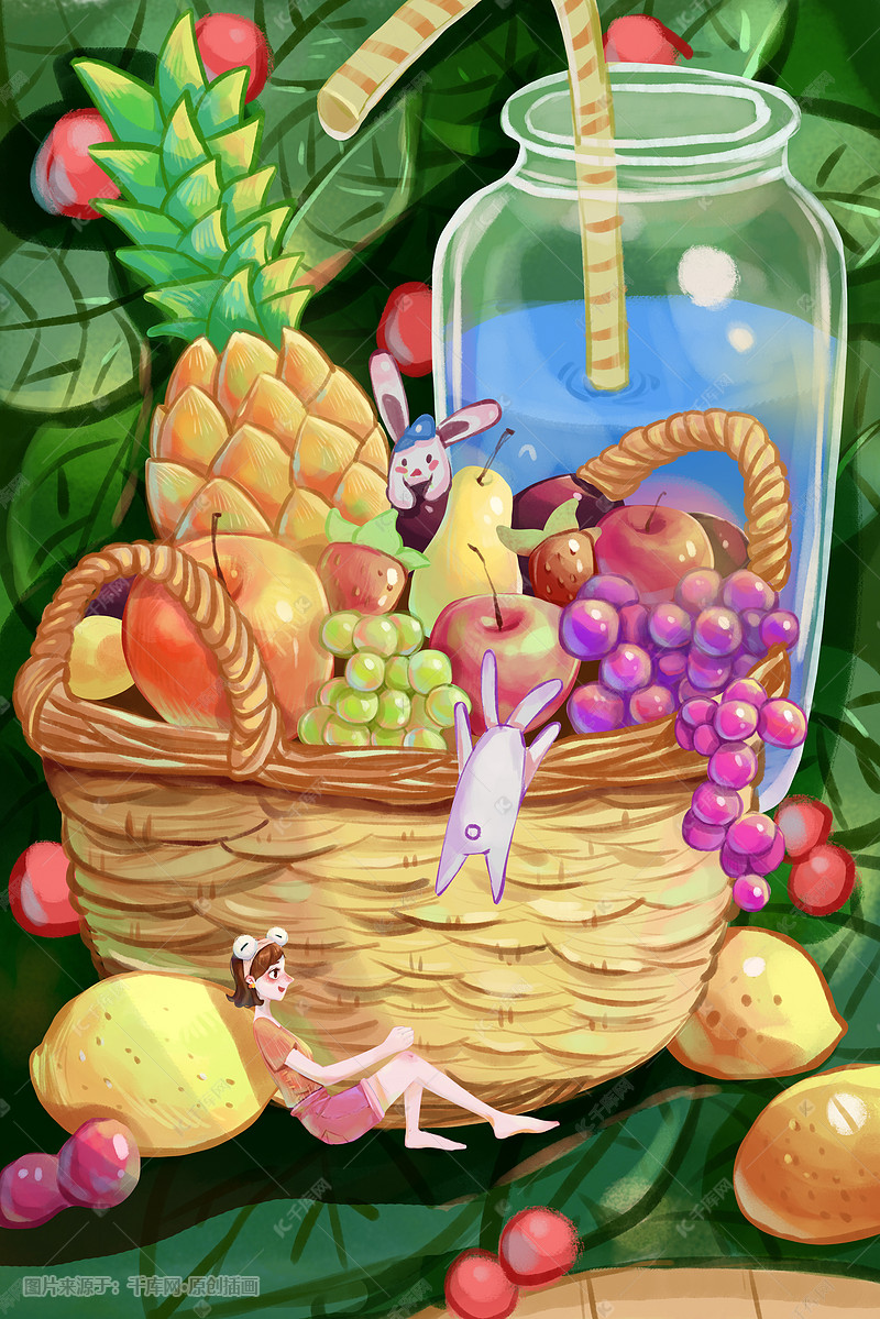 夏日水果清爽插图插画图片-千库网