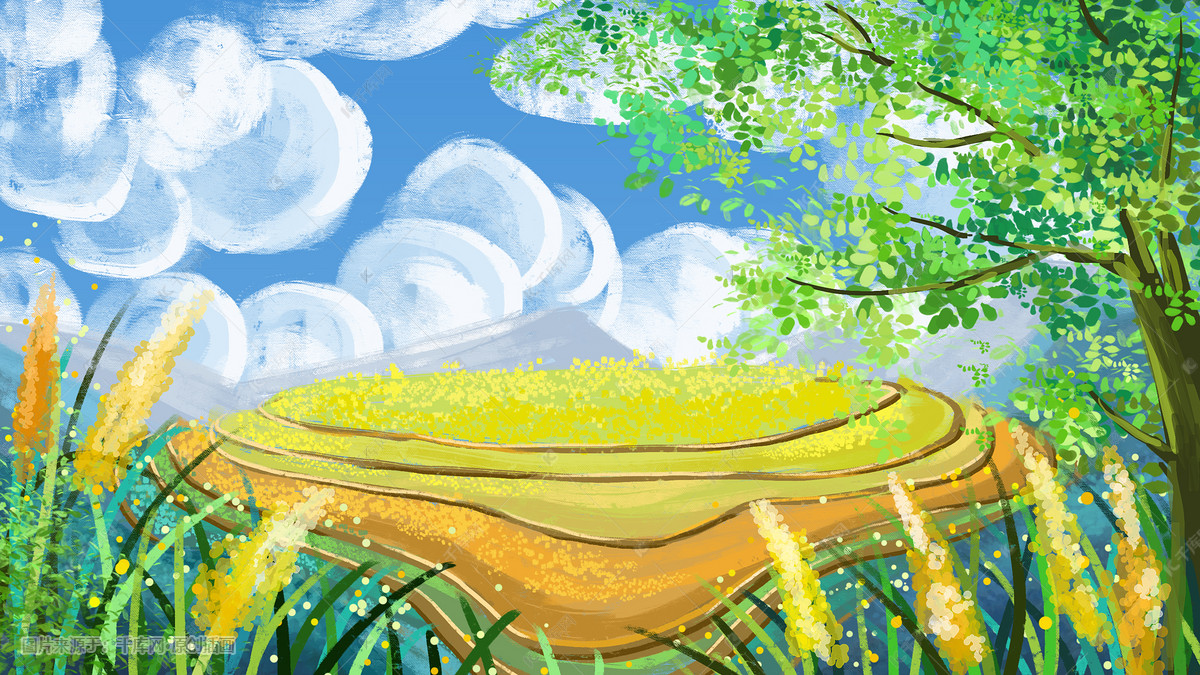 春天风景背景手绘