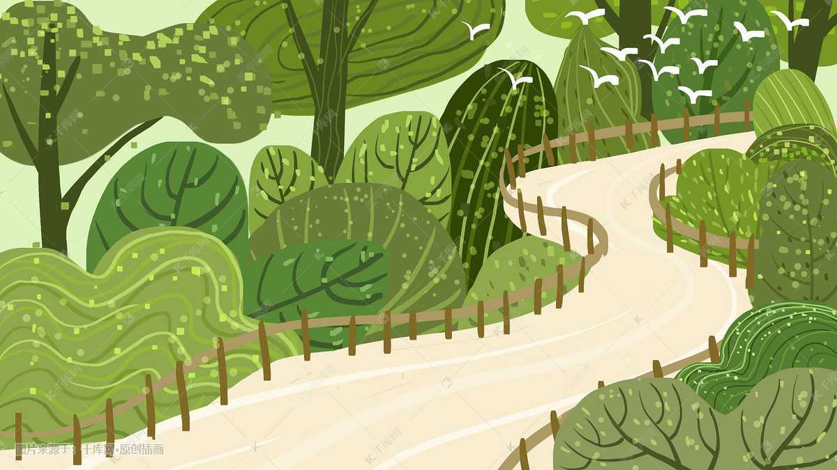 春天风景手绘背景插画图片-千库网