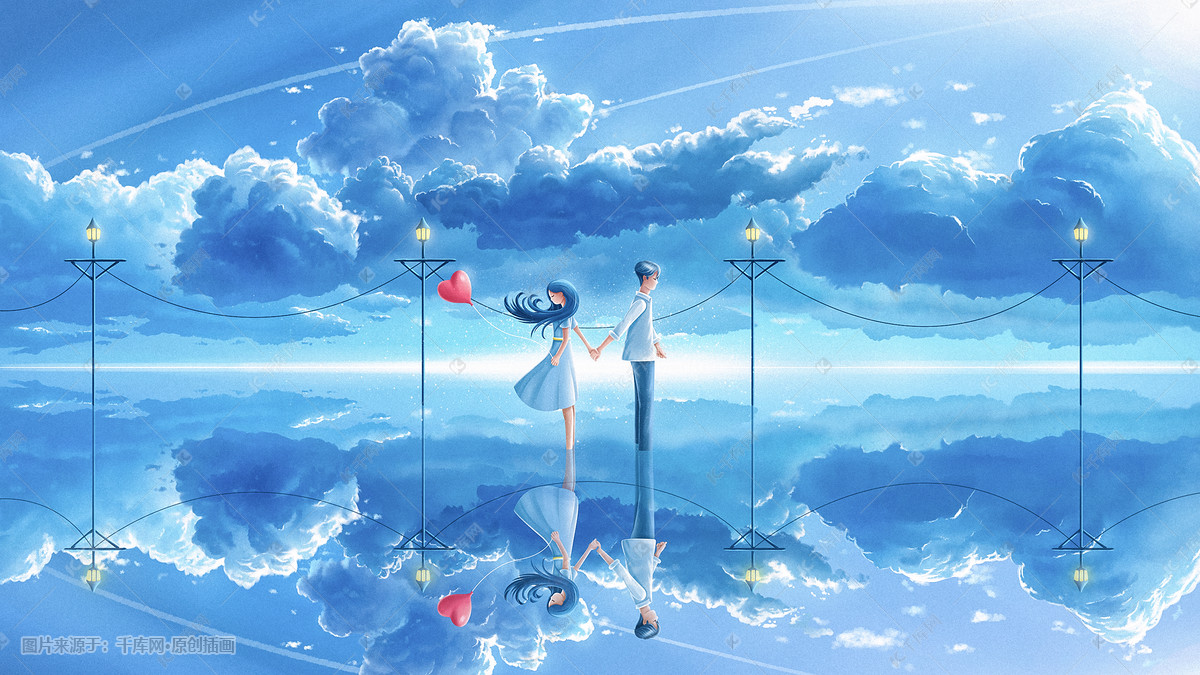 唯美治愈系天空云朵情侣海上牵手