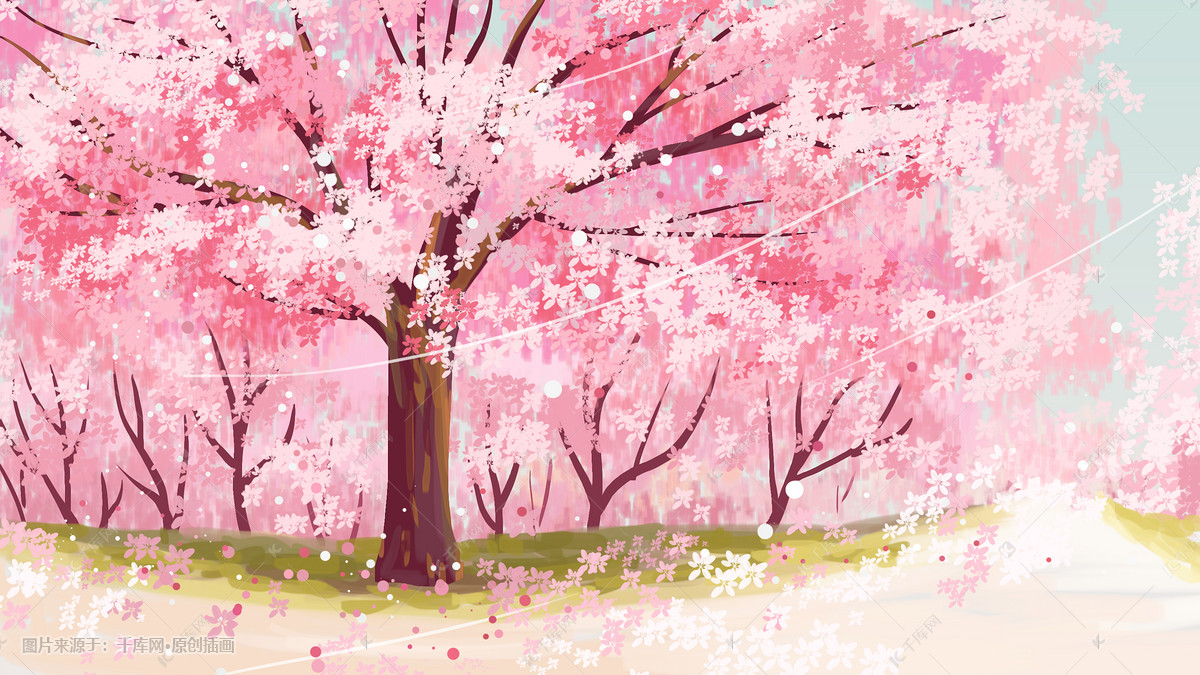 樱花风景手绘背景