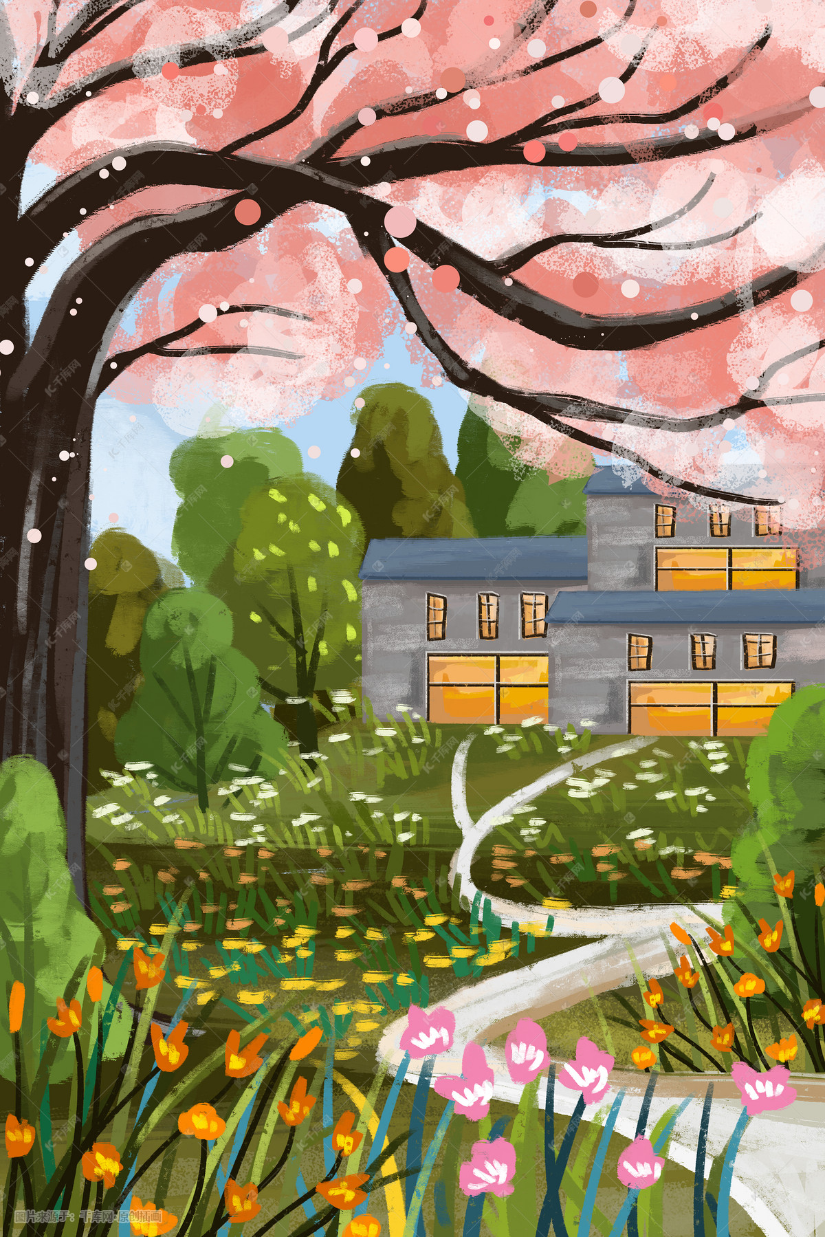 夏日风景手绘背景