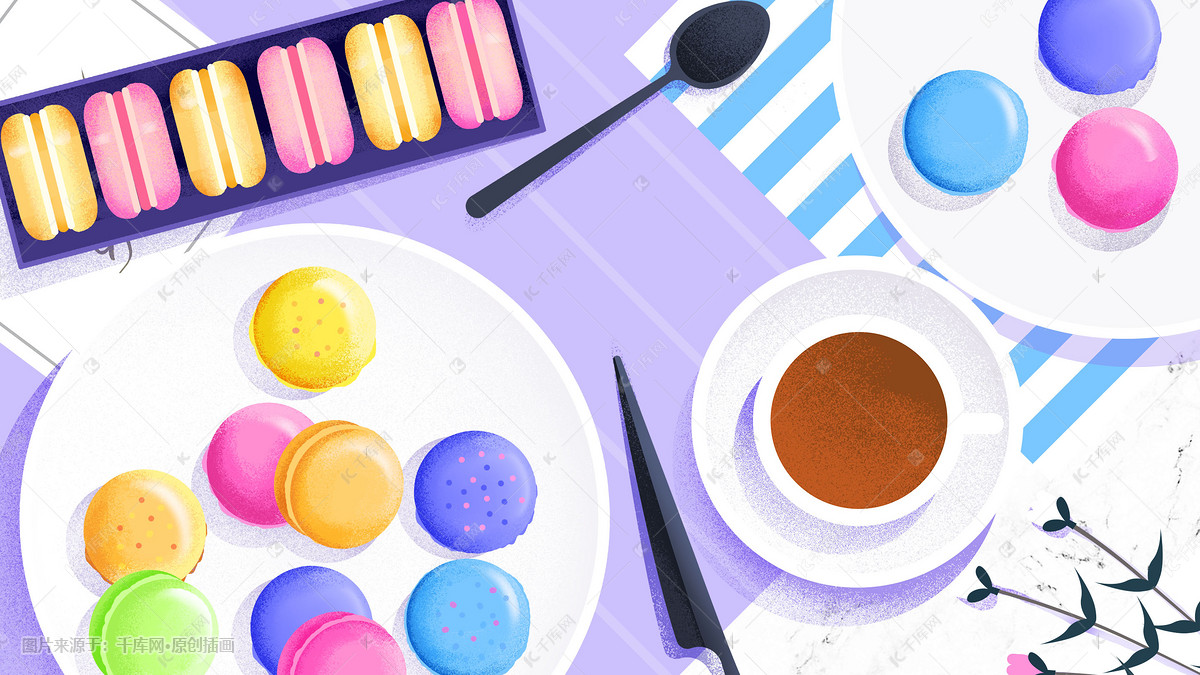 美食插画马卡龙banner背景
