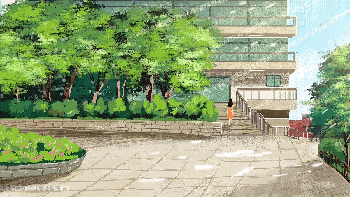 风景建筑公路马路小清新插画图片-千库网