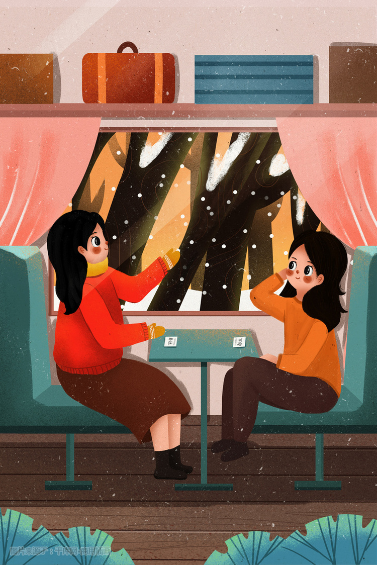 春运女孩坐火车回家过年插画图片-千库网