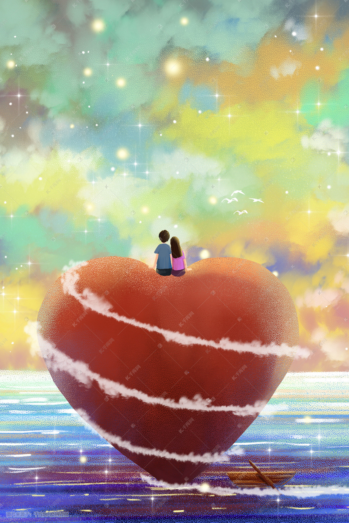 情人节爱心情侣背影温馨治愈