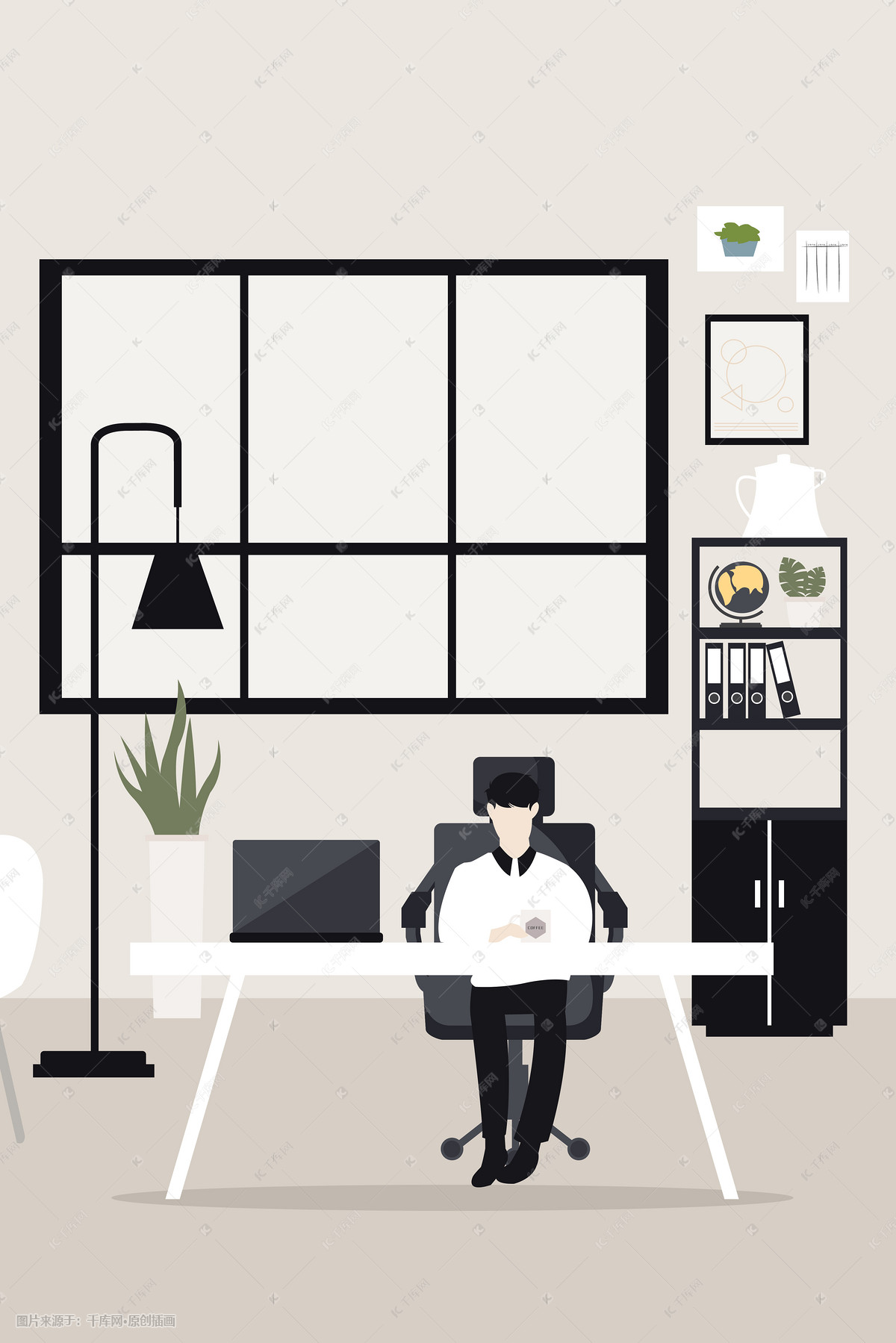 扁平矢量商务工作室插画