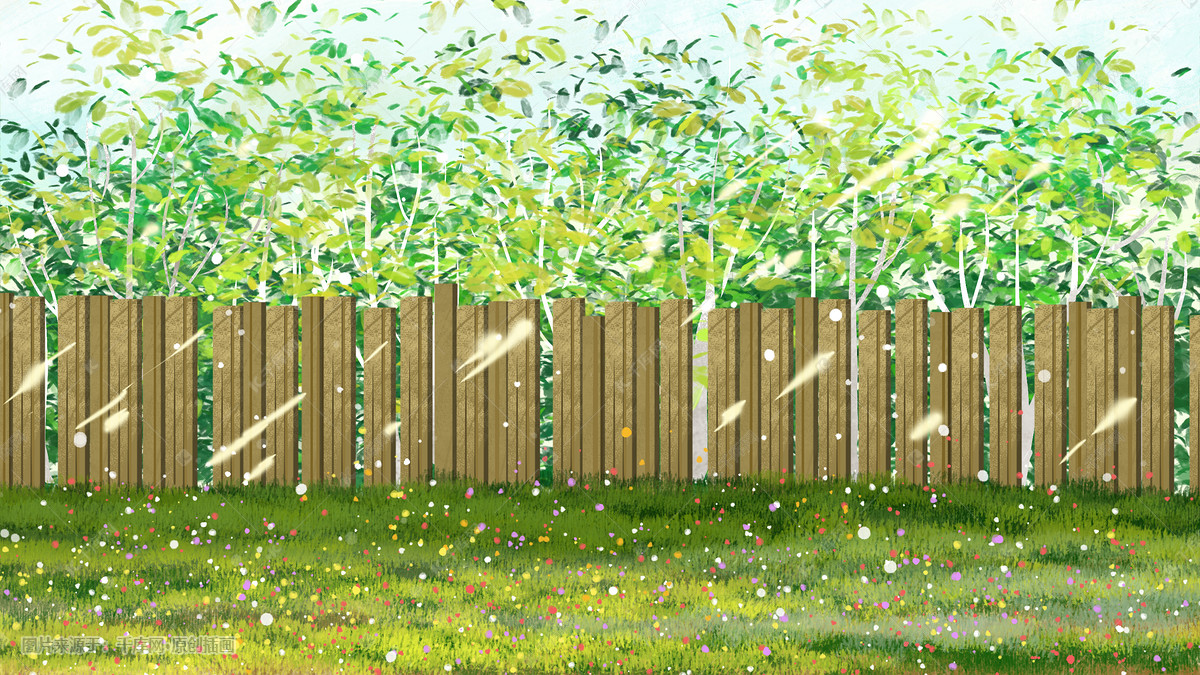 绿色系唯美治愈夏日树林小清新风景背景插画图片-千库网