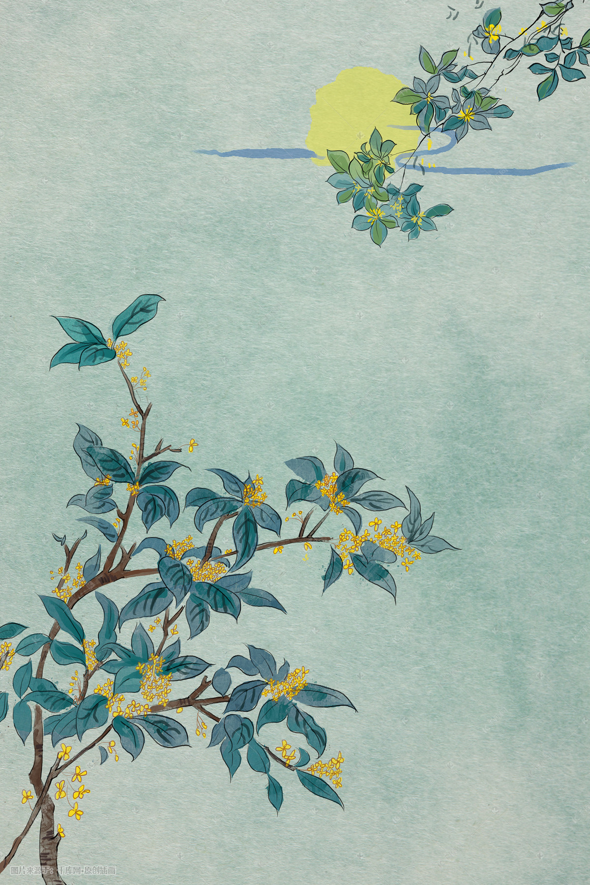 古风水墨桂花插画