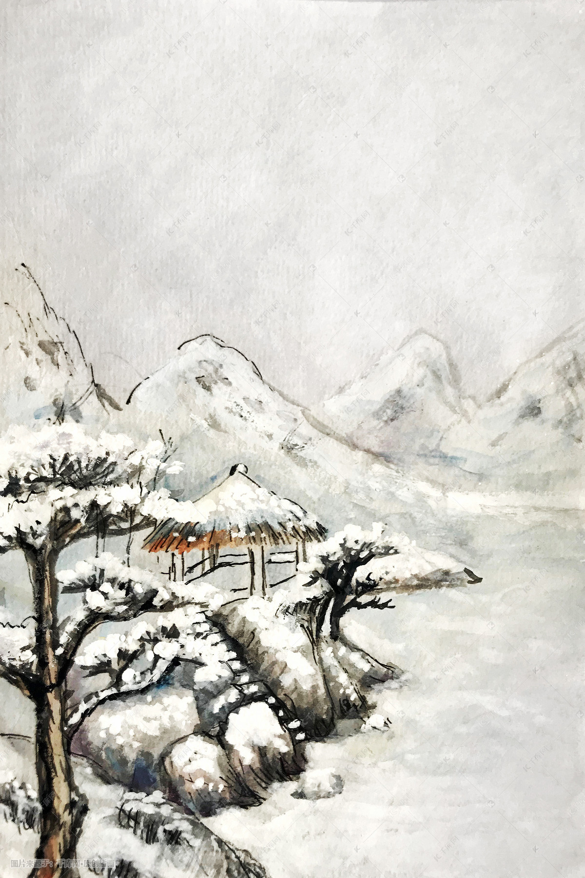 高清手绘冬天雪景素材-快设网-设计师专业导航网站