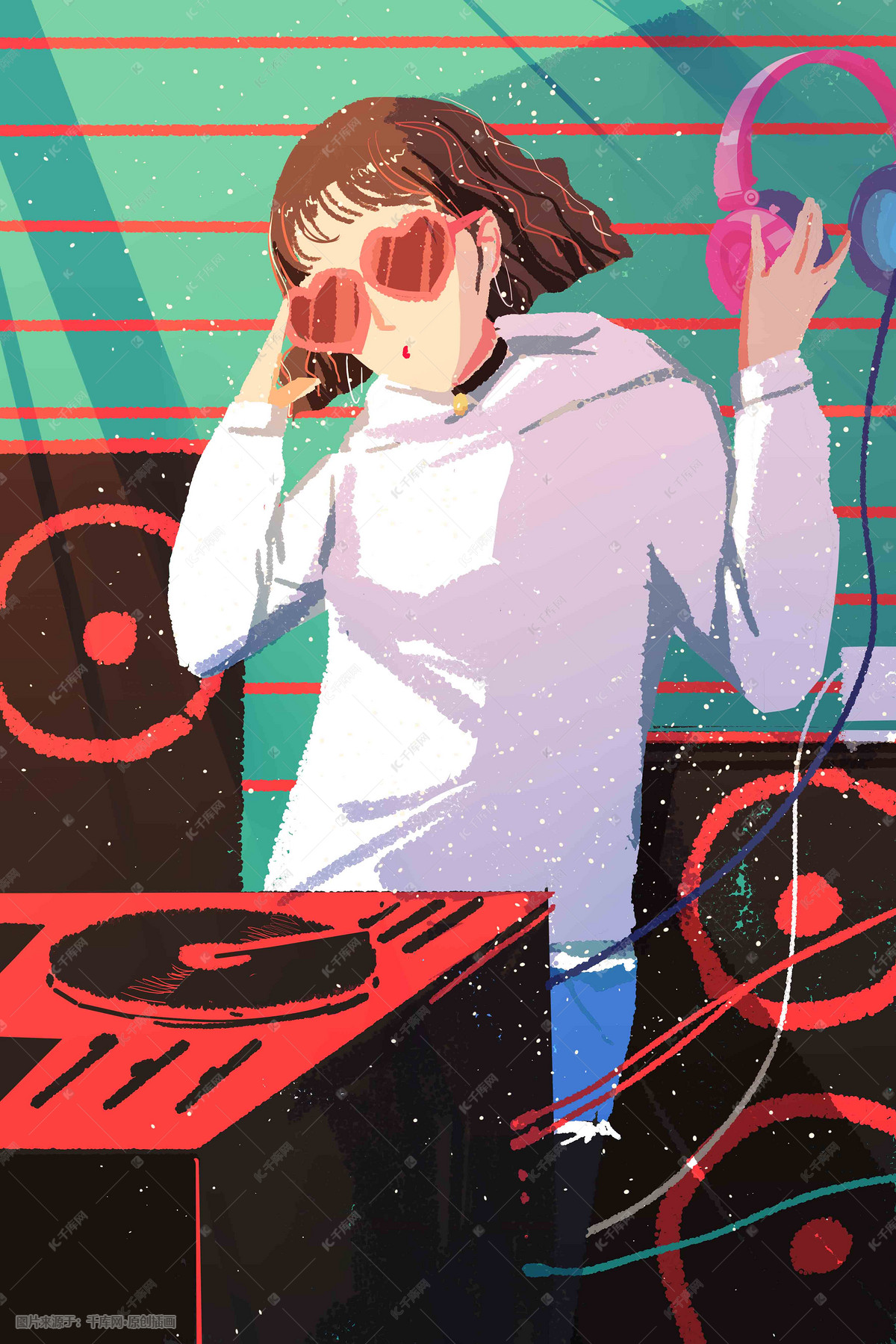 流行街头嘻哈风涂鸦潮流非主流dj插画