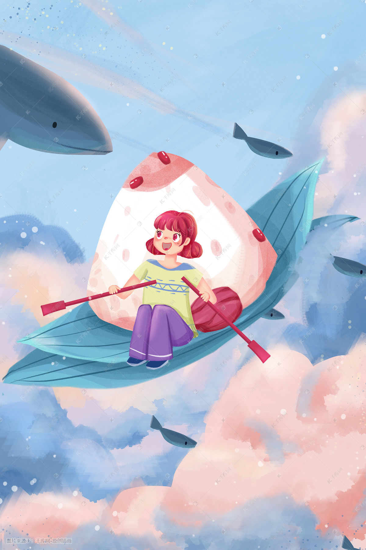 端午节快乐端午节少女粽子创意卡通插画