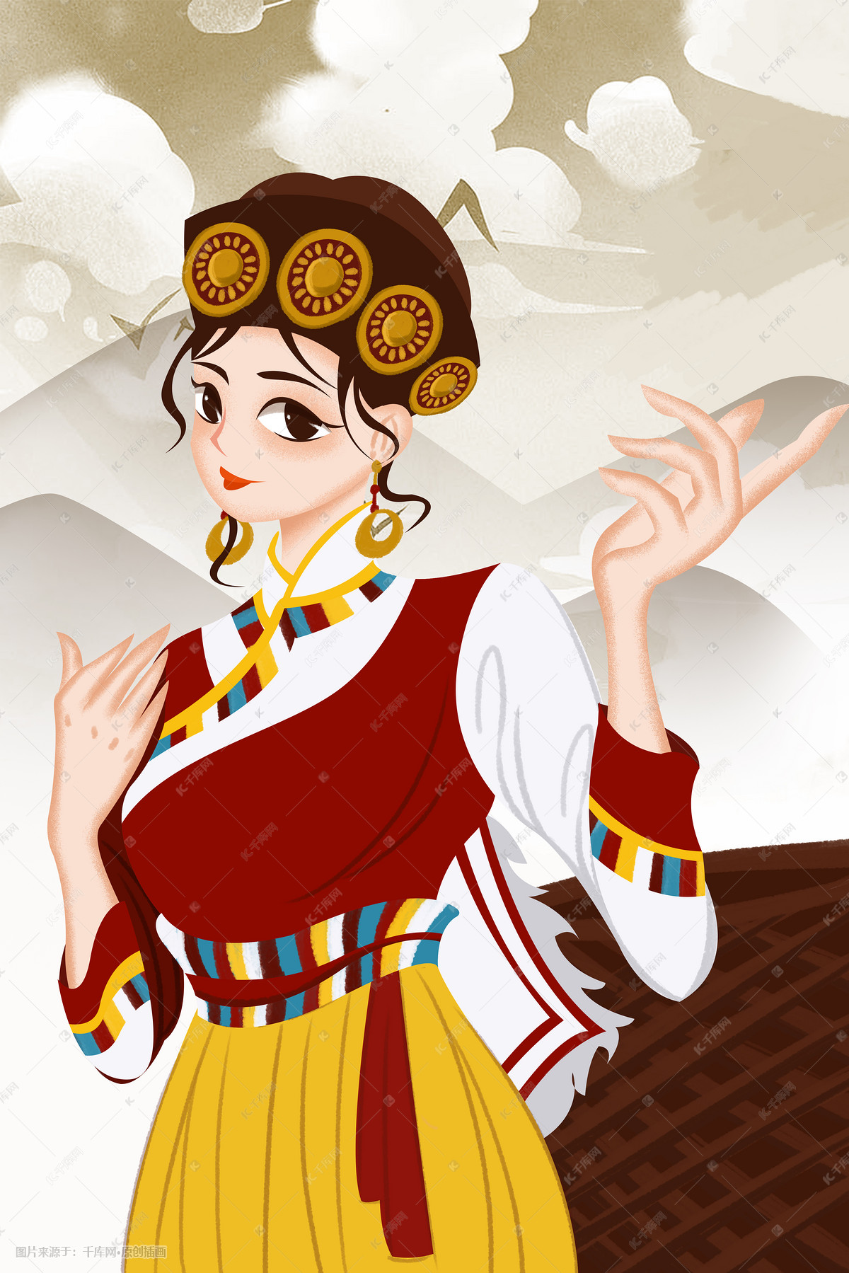 少数民族人物蒙古族手绘插画图片-千库网