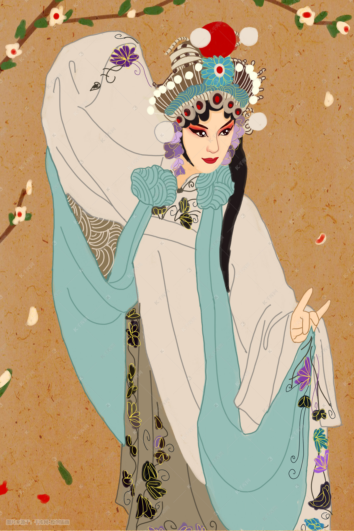 中国风复古传统文化戏曲人物舞戏插画图片-千库网