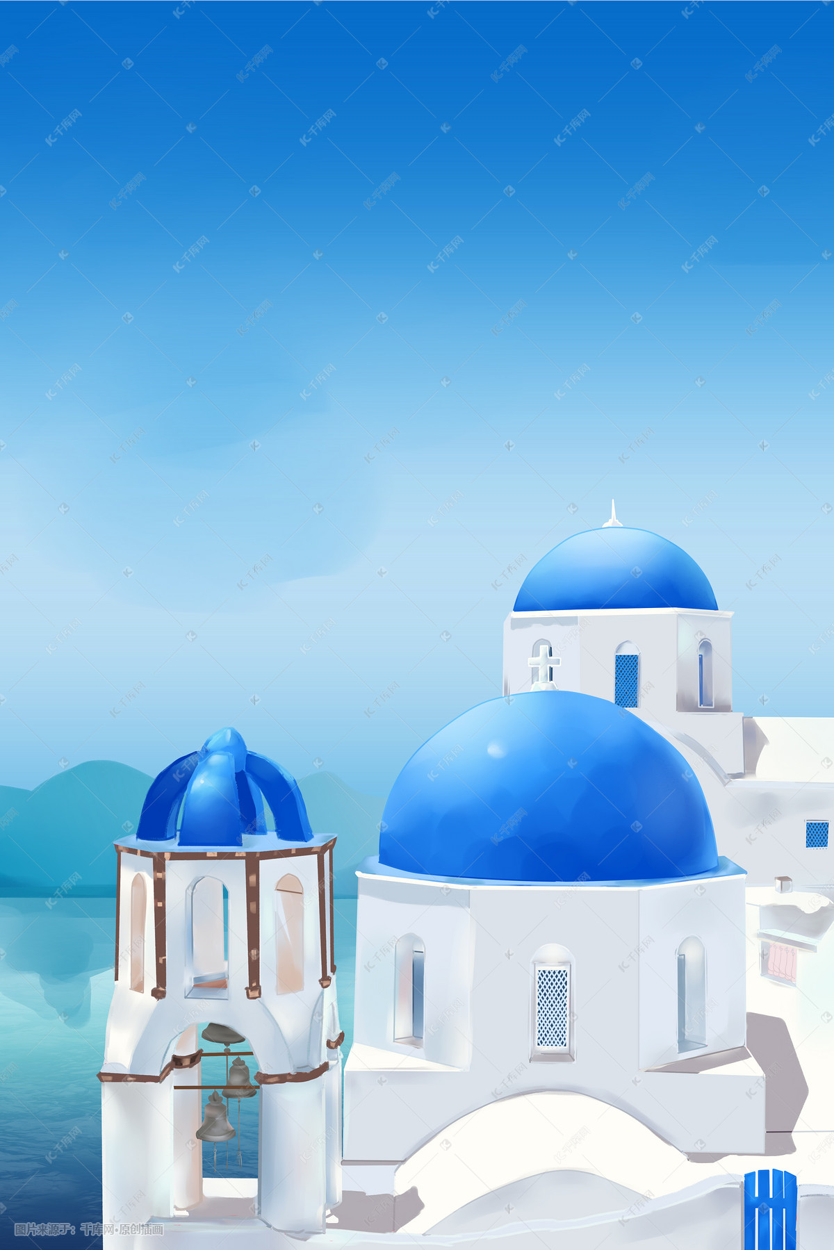 浪漫爱琴海旅游景点插画图片-千库网