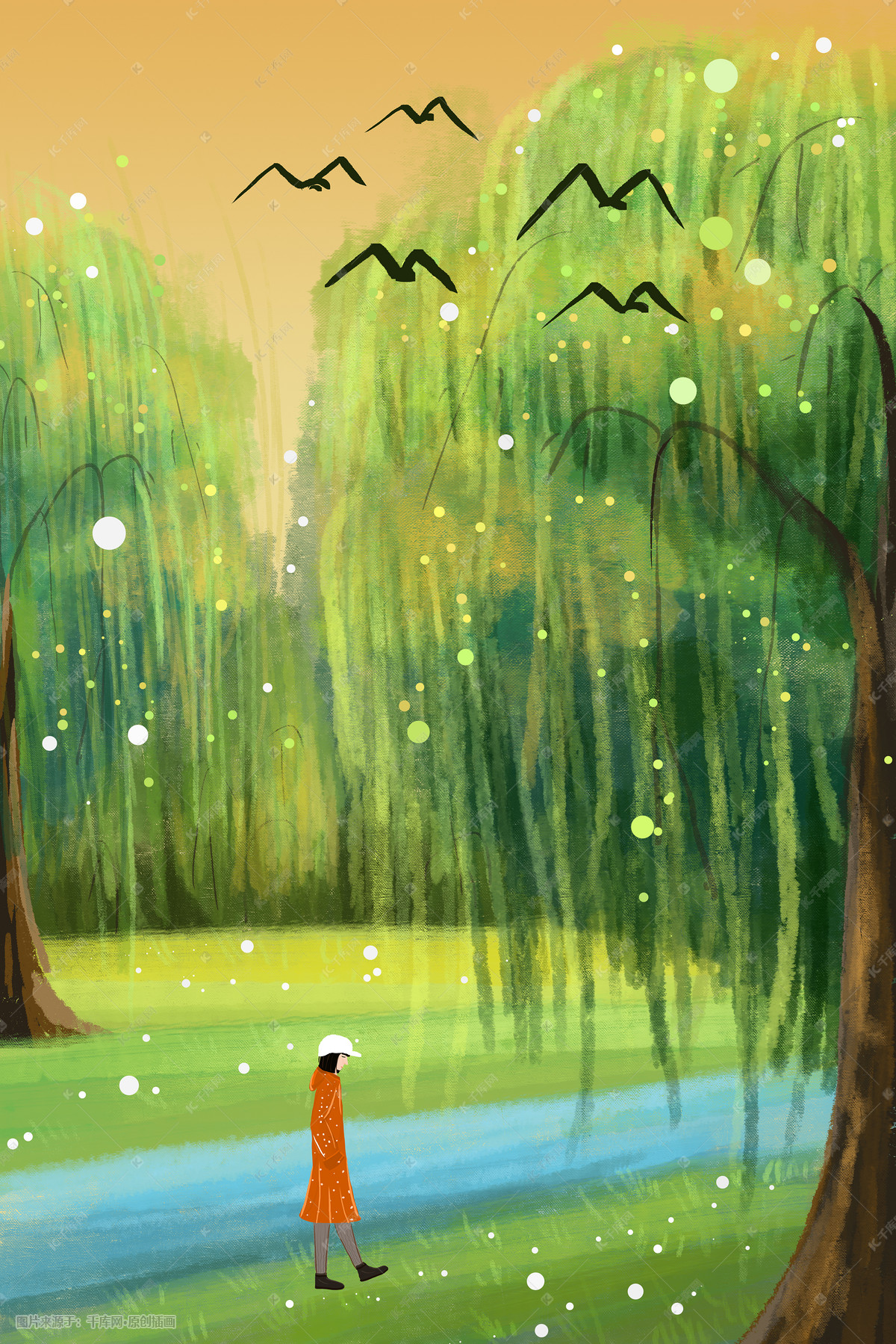 春天风景背景手绘