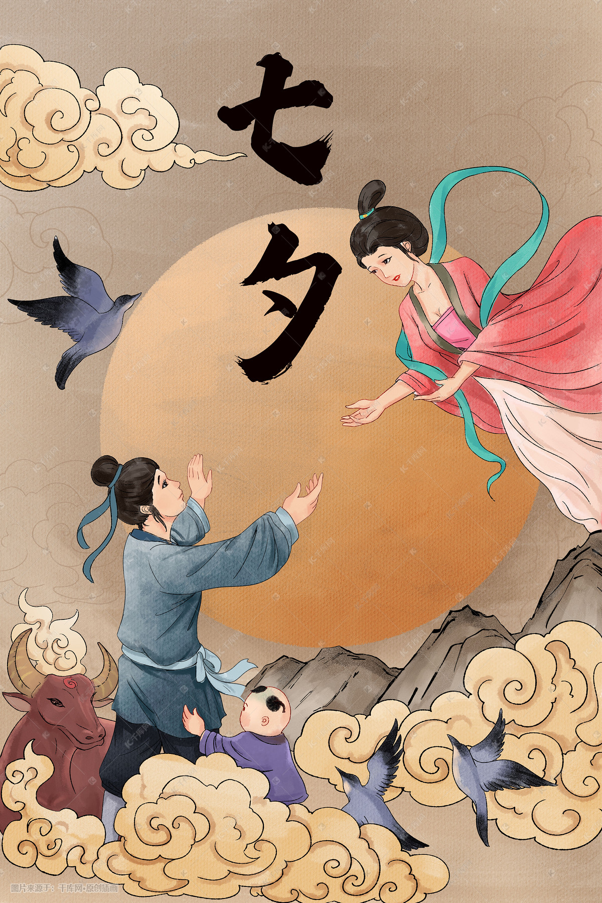 七夕节七夕牛郎织女情侣鹊桥情人情人节