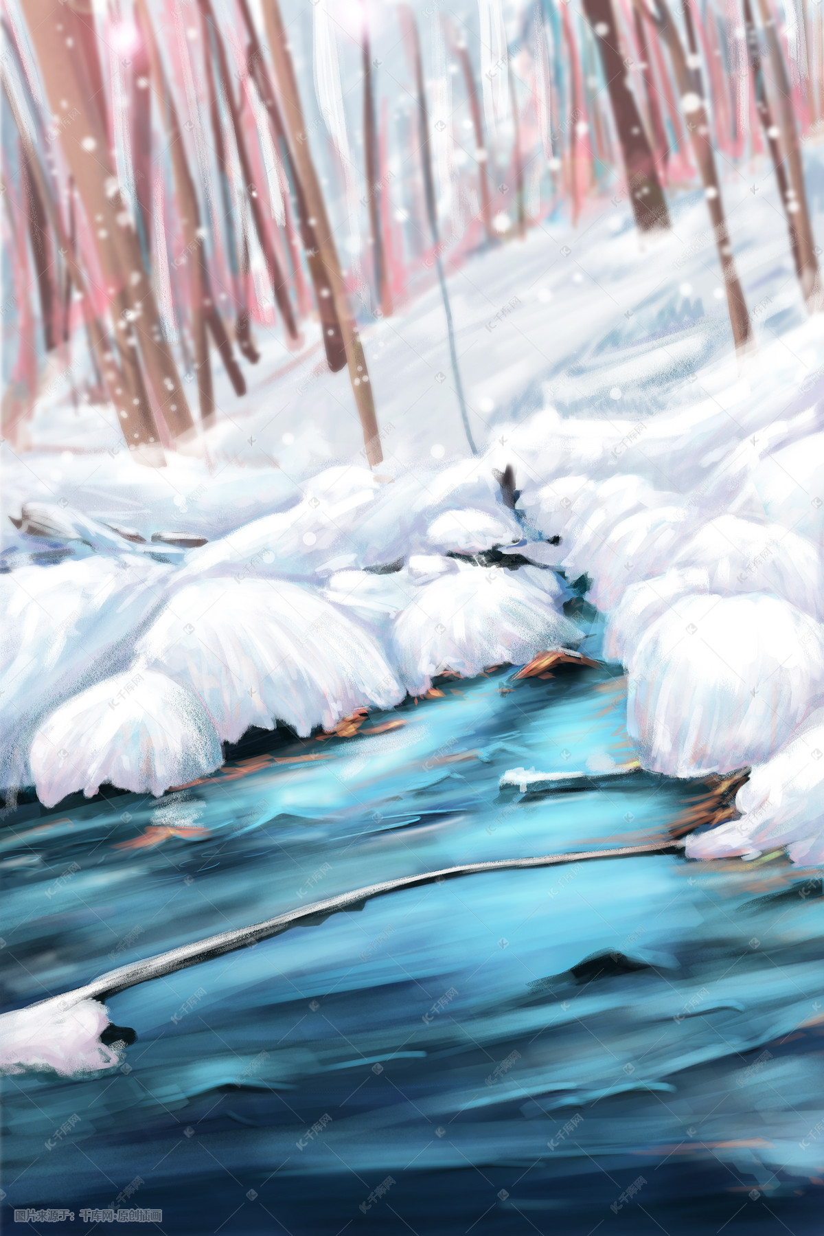 冬天雪森林冰河寒冷唯美治愈