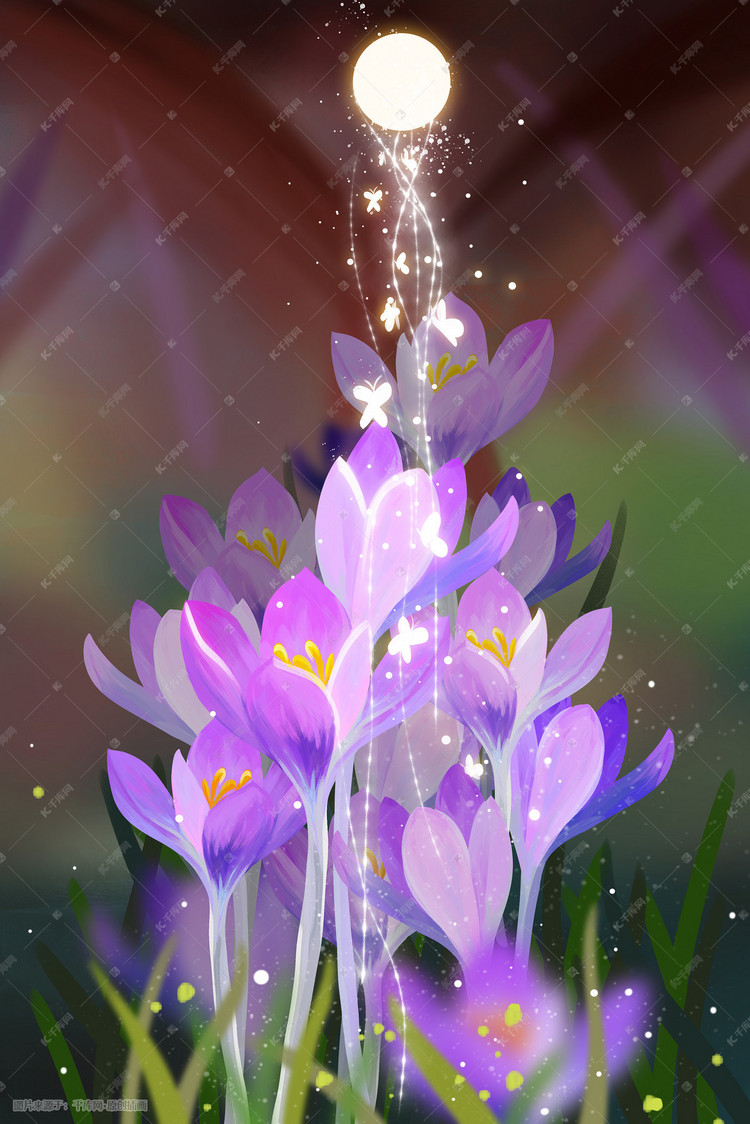 紫水仙手绘背景插画图片 千库网