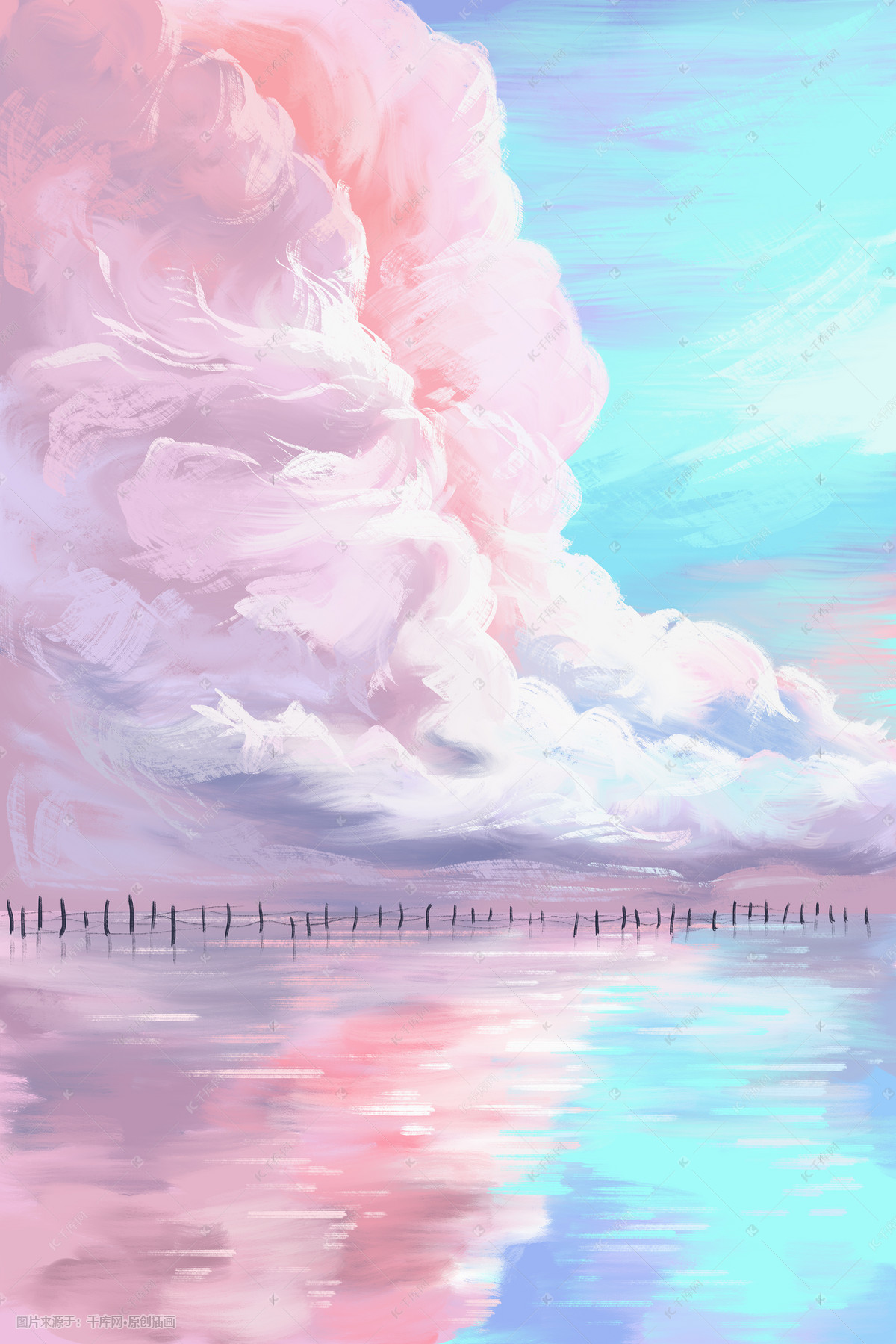 纯原创手绘梦幻粉色紫色天空云朵背景图片素材-编号32106969-图行天下
