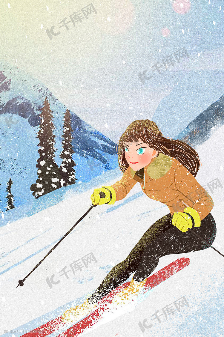 冬季运动滑雪雪山滑雪户外锻炼插画