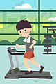 男孩健身房跑步机运动健身插画