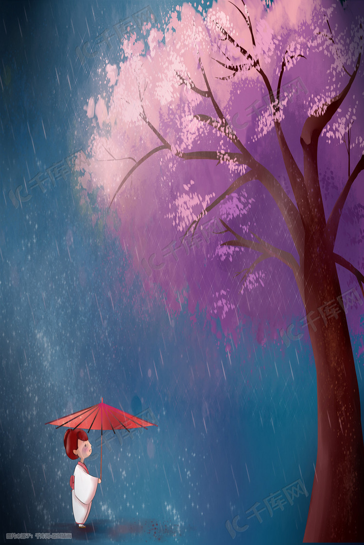 春分谷雨樱花撑伞日本和服女子