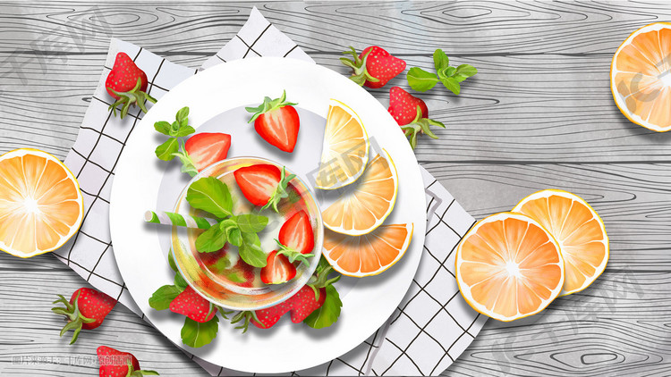 水果草莓与橙子