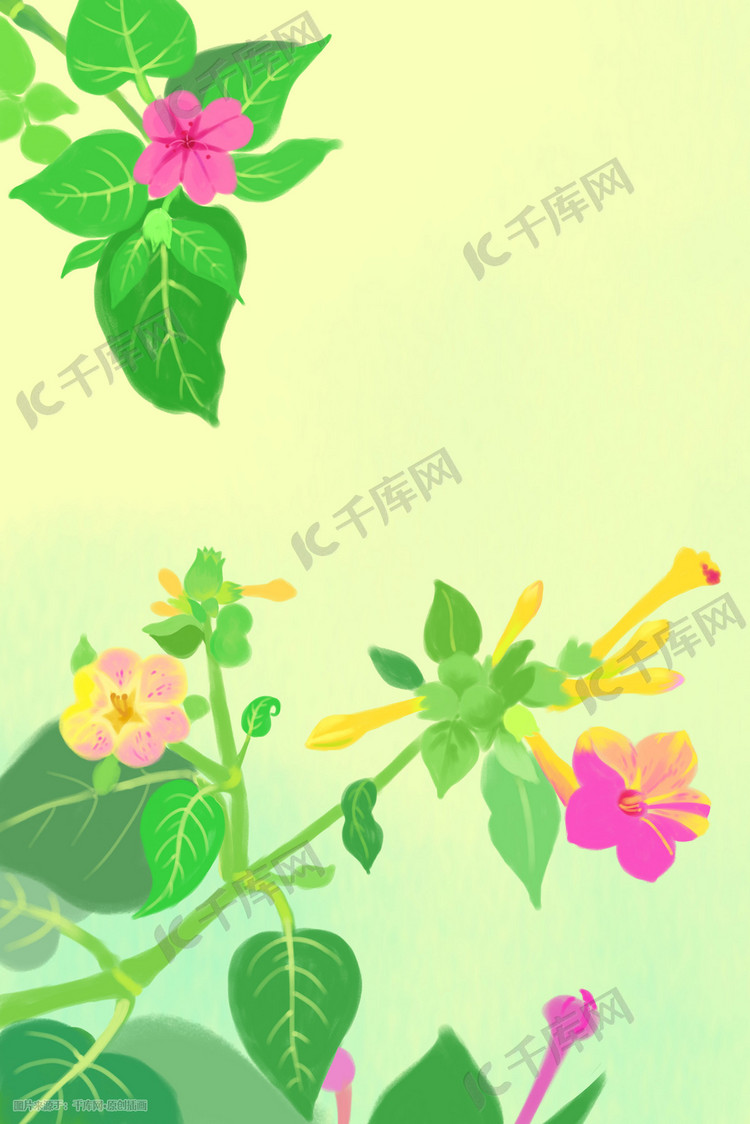 夏天花朵花卉地雷花插画