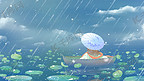 蓝色唯美卡通清新春季春雨雨天阴天赏雨配图