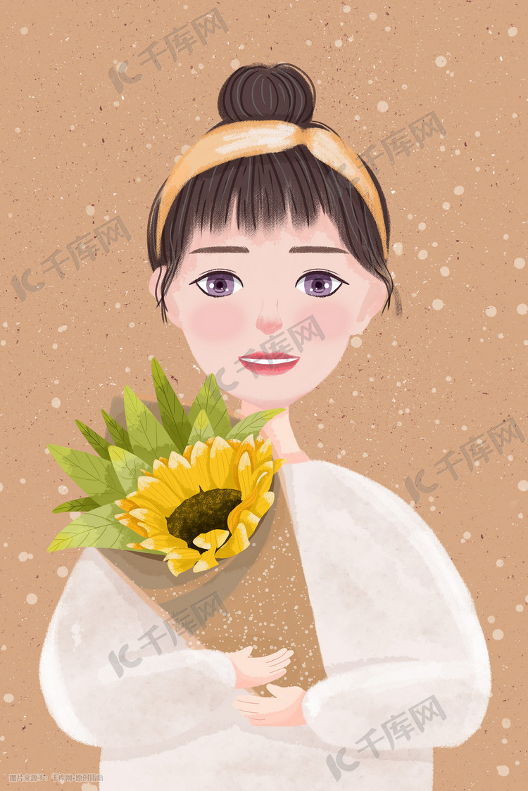 花与少女文艺小清新治愈系插画