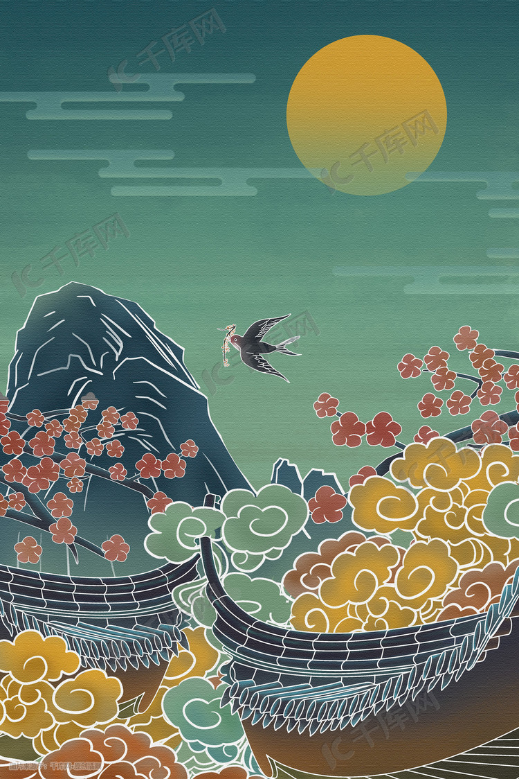 中国风春天燕子归来插画图片-千库网