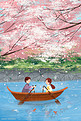 情侣湖边泛舟欣赏樱花浪漫之旅