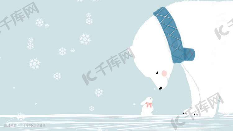 动物插画萌宠系列白熊白兔