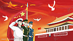 八一建军节手绘军人红色横版插画背景