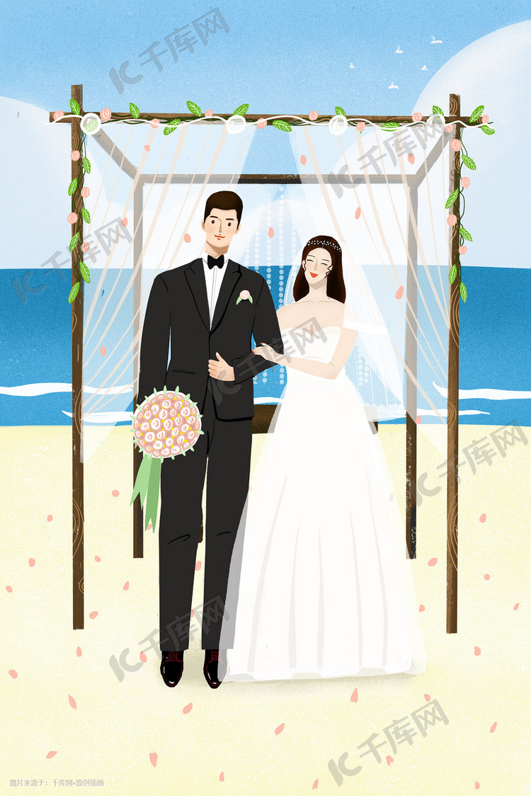 婚礼季浪漫新人结婚插画