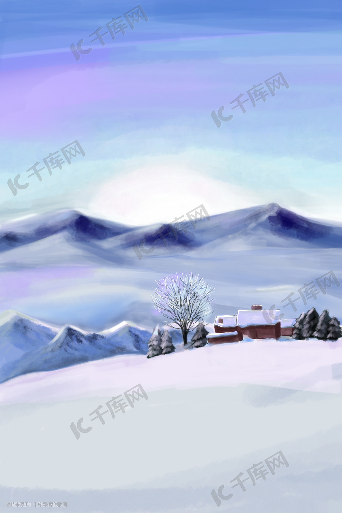 雪原梦幻雪景雪松插画图片 千库网 插画id 177