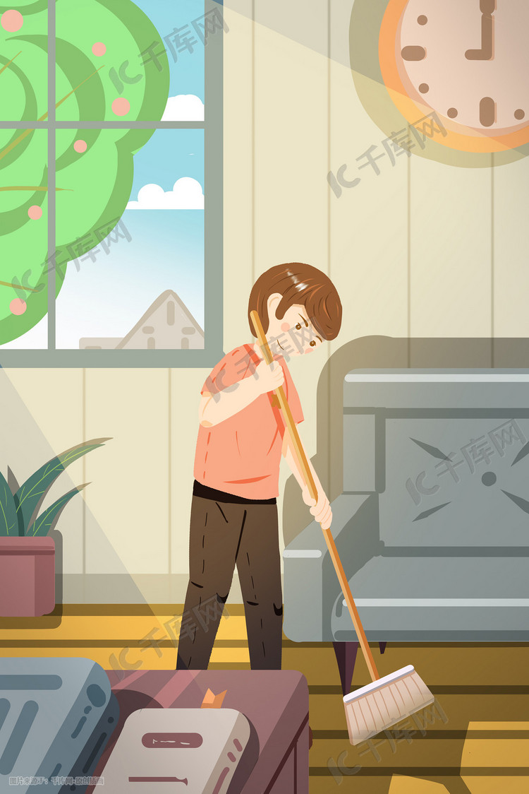 51劳动节劳动做清洁打扫卫生室内卡通插画
