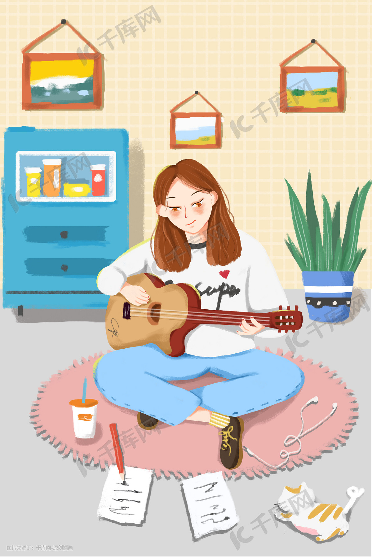 弹吉他的女孩|插画|儿童插画|塔塔小糊涂123 - 原创作品 - 站酷 (ZCOOL)