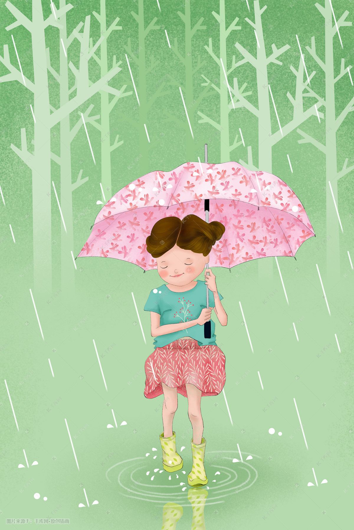 雨中打伞的女生|插画|绘本|暖妞 - 原创作品 - 站酷 (ZCOOL)