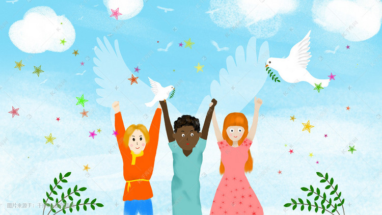 国际友谊日和平鸽橄榄枝纯手绘插画
