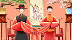 中国古典中式婚礼手绘插画