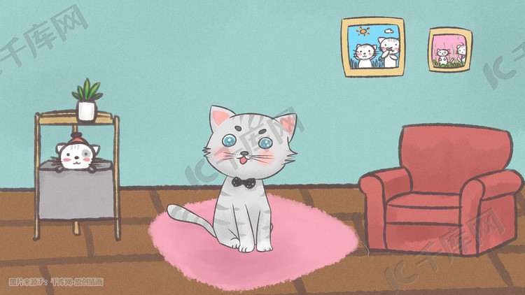 可爱动物灰色条纹猫咪卡通手绘
