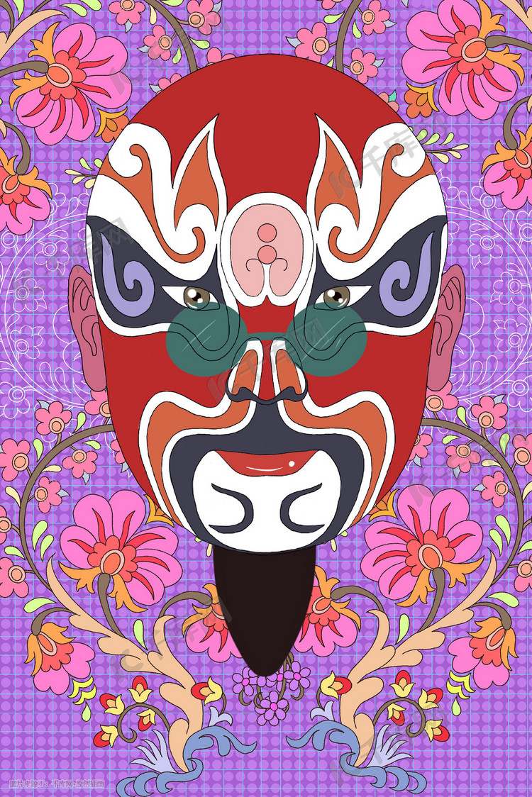 中国风国潮红脸关公京剧脸谱图