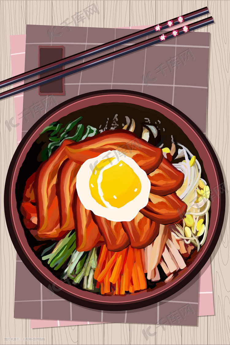 都市美食之韩式拌饭插画