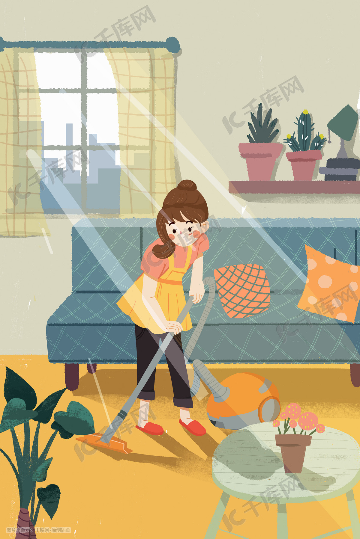 矢量插图卡通的一个小男孩扫地。孩子在家做家务的概念。设计模板素材_ID:384106660-Veer图库