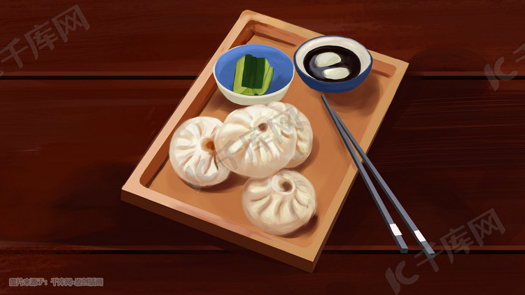 中华美食包子手绘插画