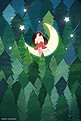 小森林里的月亮晚安插画